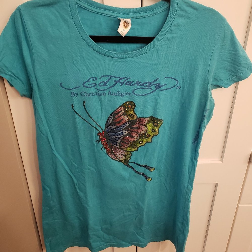 Ed Hardy Women's Butterfly Shirt Size Large